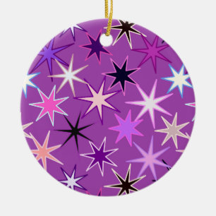 Modern Starburst Print, Violet Lila och Orchid Julgransprydnad Keramik