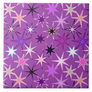 Modern Starburst Print, Violet Lila och Orchid Kakelplatta