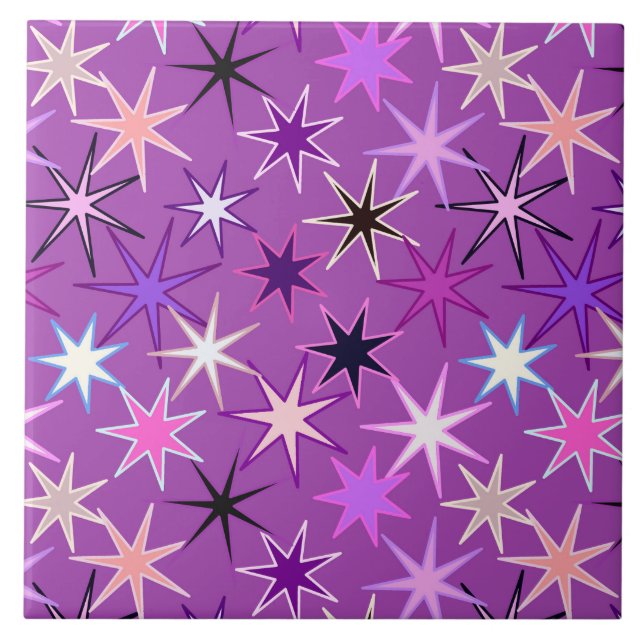 Modern Starburst Print, Violet Lila och Orchid Kakelplatta (Framsidan)