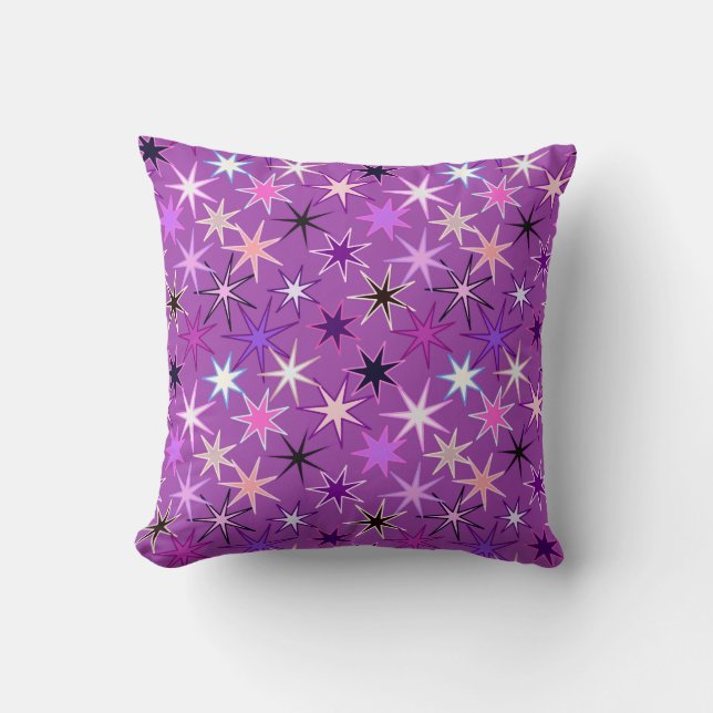 Modern Starburst Print, Violet Lila och Orchid Kudde (Framsida)