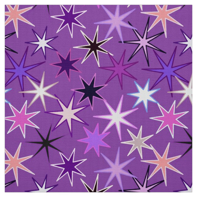 Modern Starburst Print, Violet Lila och Orchid Tyg (Provkarta)