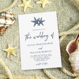 Modern Starfish Beach Nautical Navy Bröllop Inbjudningar