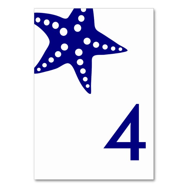 Modern Starfish Bröllop Bordsnummer Card, marin (Framsidan)