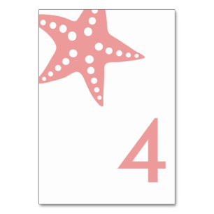 Modern Starfish Bröllop Bordsnummer Card, Rosa