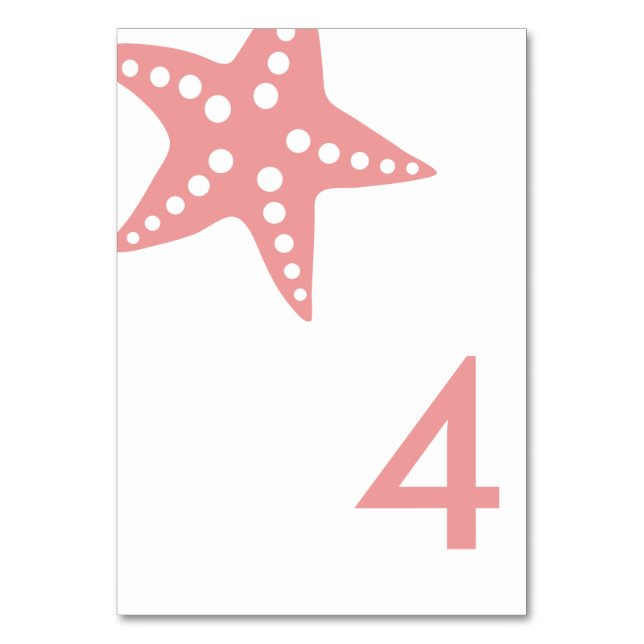 Modern Starfish Bröllop Bordsnummer Card, Rosa (Framsidan)