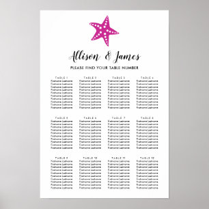 Modern Starfish Bröllop Seite Fuchsia Rosa Poster