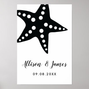 Modern Starfish Bröllop Välkomstskylt, svart Poster