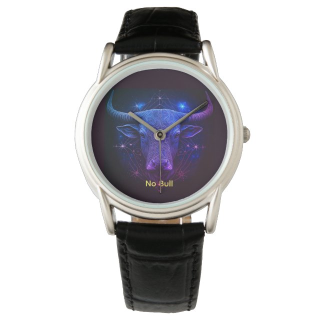 Modern Starry Blue "No Bull" Taurus Armbandsur (Framsida)