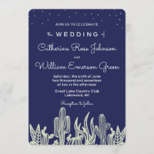Modern Starry Himlar Cactus Navy Wedding bjudande