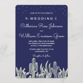 Modern Starry Himlar Cactus Navy Wedding bjudande  Inbjudningar