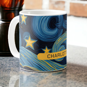 Modern Starry Night Sunsun Personlig Namn Kaffemugg