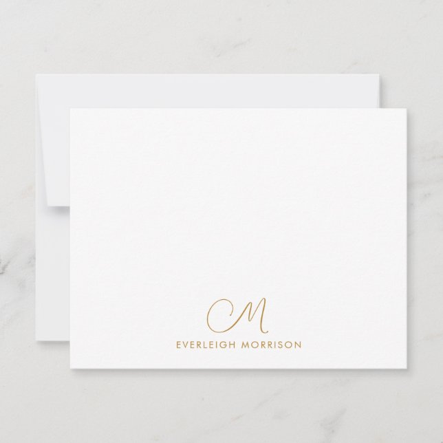 Modern stationeri i Guld Script Monogram Anteckningskort (Framsida)