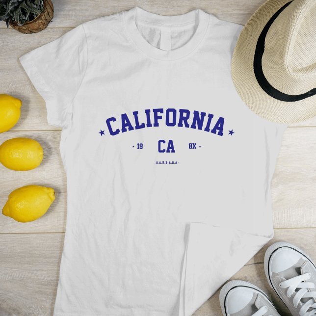 MODERN STATSSTATUS CUSTOM NAME CALIFORNIA SOMMER T SHIRT (summer vacation city state custom name california cali birthday year blue t-shirt)