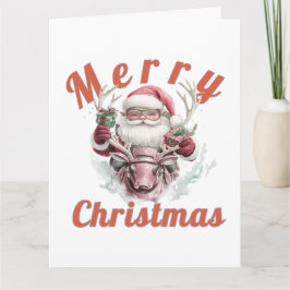 Modern Steampunk Santa and Robot Reindeer Holiday  Kort
