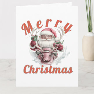 Modern Steampunk Santa and Robot Reindeer Holiday  Kort