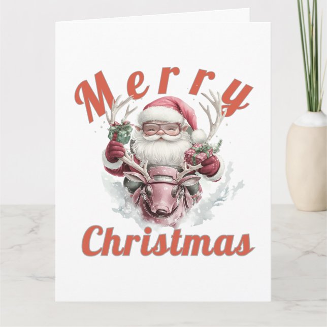 Modern Steampunk Santa and Robot Reindeer Holiday  Kort (Framsida)
