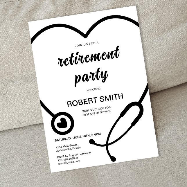 Modern stethoskop Sjukvård Pensionärsfest Inbjudningar (Modern Stethoscope Healthcare Retirement Party Invitation)