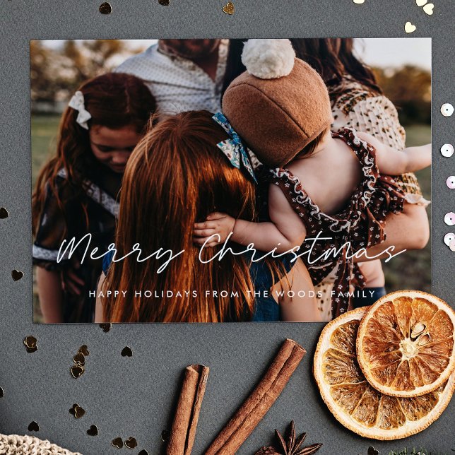 Modern Stil God Jul Familjefoto Julkort (Modern Style Merry Christmas family photo Holiday Card)