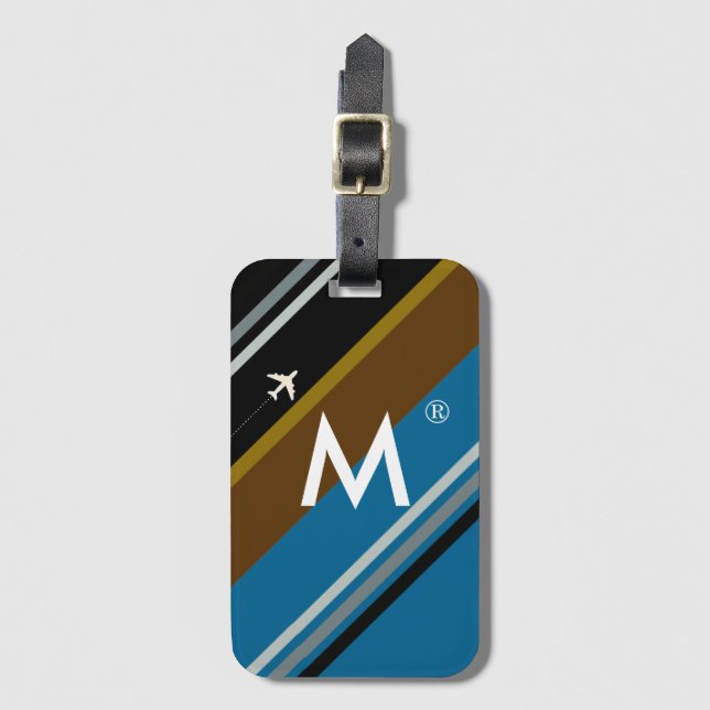 Modern stil-stripe-anpassningsbar-monogram bagagebricka (Framsida vertikal)