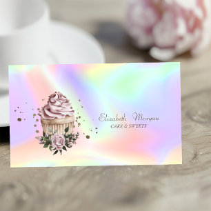 Modern Stilfull Blommig Cupcake Blomma Holografisk Visitkort