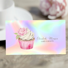 Modern Stilfull Cupcake Blomma Holografisk Visitkort