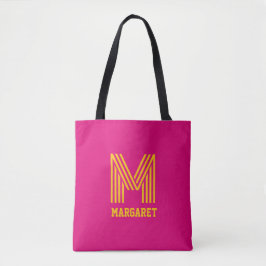Modern stilfull fuchsia & gul monogram namnbag tygkasse