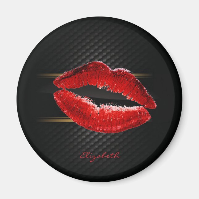 Modern Stilfull Glitter Röda Läppar,Svart-Personli Magnet (Framsidan)