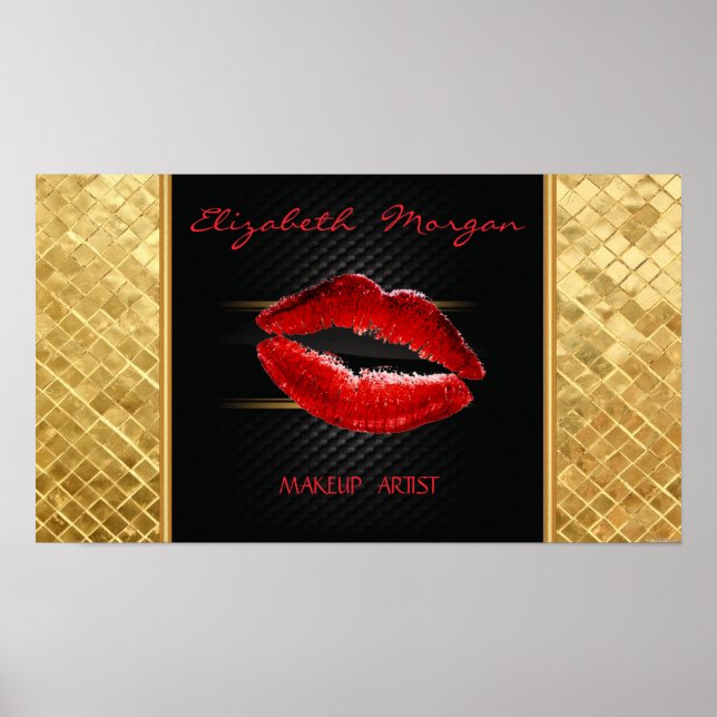 Modern Stilfull Glitter Röda Läppar,Svart-Personli Poster (Framsidan)