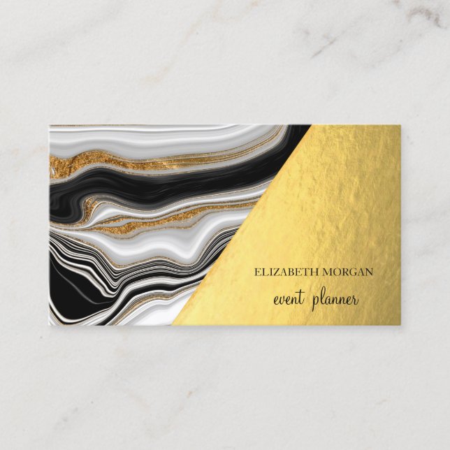 Modern Stilfull Guld Svart Vit Marmor Visitkort (Framsida)