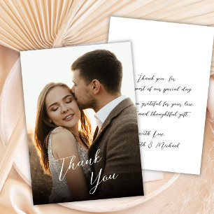 Modern Stilfull Hand Lettered Script Foto Bröllop Tack Kort