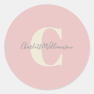 Modern Stilfull Kalligrafi Monogram Namn Rosa Runt Klistermärke