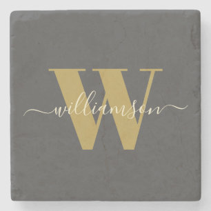 Modern Stilfull Monogrammerat Namn Svart Guld Stenunderlägg