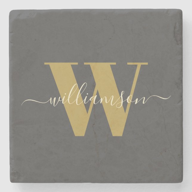 Modern Stilfull Monogrammerat Namn Svart Guld Stenunderlägg (Framsidan)