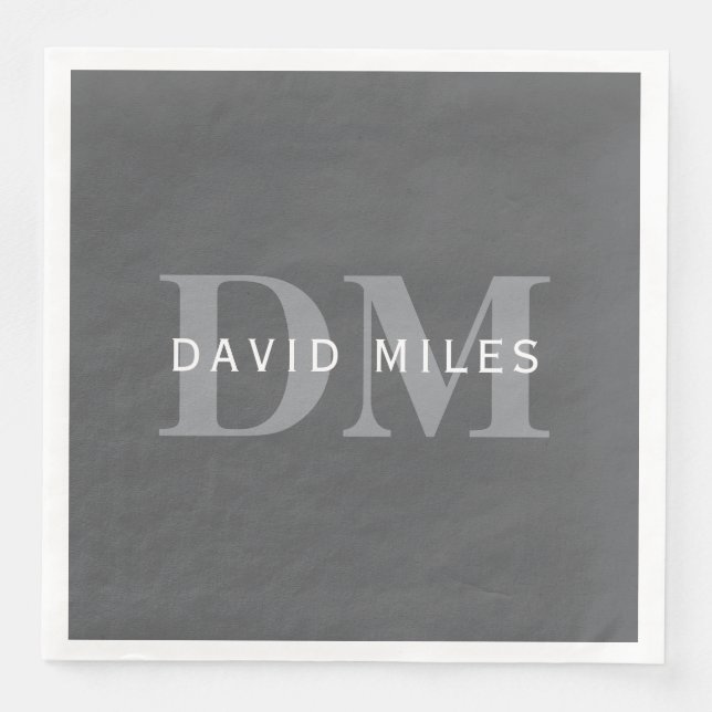 Modern Stilfull Mörkgrå Monogram & Namn Pappersservett (Framsida)