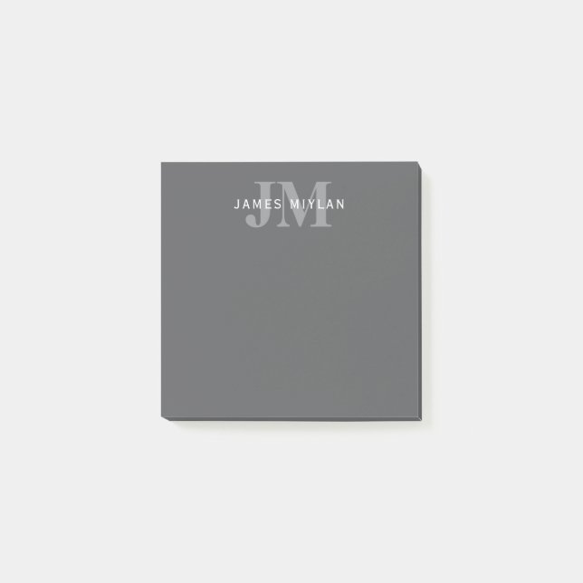 Modern Stilfull Mörkgrå Monogram & Namn Post-it Block (Framsida)
