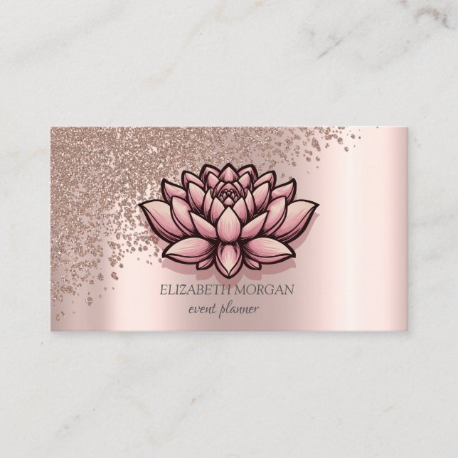 Modern Stilfull Rosa Guld Diamanter Lotus Visitkort (Framsida)