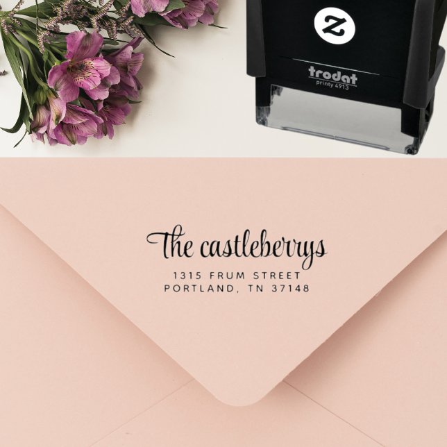 Modern Stilfull Skrift Anpassad Returadress Självfärgande Stämpel (Modern stylish script custom return address stamp adds sleek elegance to your mail)