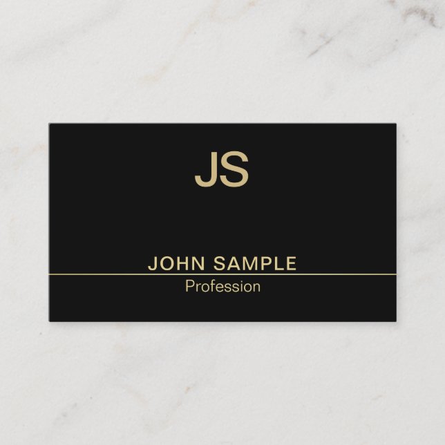 Modern Stilfull Svart Guld Monogram Lyx Chic Visitkort (Framsida)