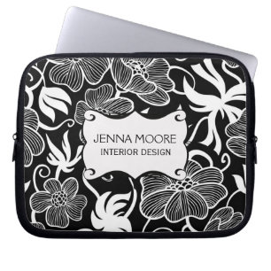 Modern stilfull svartvit blommönster laptop sleeve