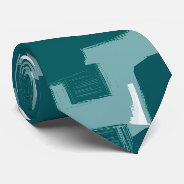 Modern Stilfull Teal Abstrakt Mönster Slips (Rullad)