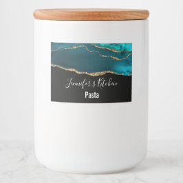 Modern stilfull teal agat & guldbandsköket mat etiketter