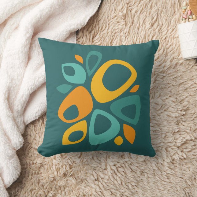 Modern Stilfull Teal Ringblomma Senap Abstrakt Kudde (Filt)