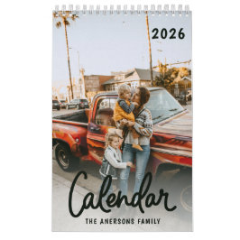 Modern Stilfull Trendig Skript Familjefoto Månadsv Kalender