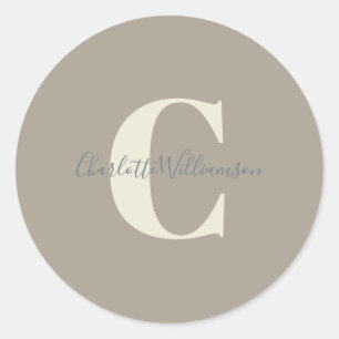 Modern stilfullt kalligrafi monogram namnet Taupe Runt Klistermärke