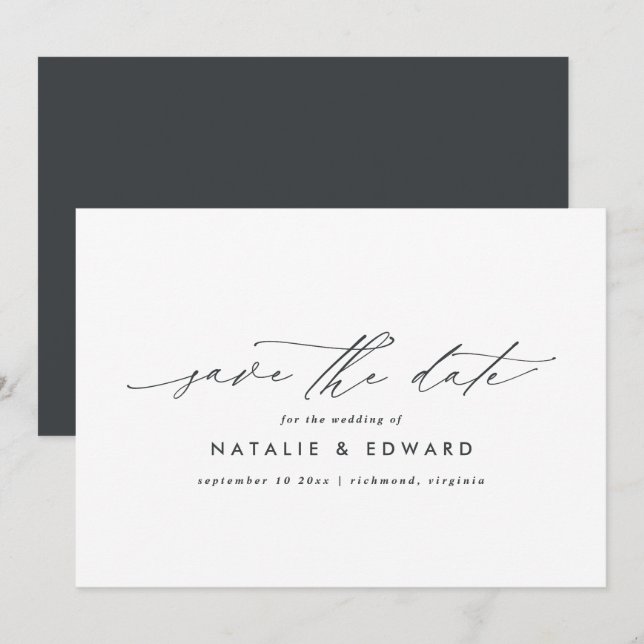 Modern stilfullt manus elegant typografi bröllop spara datumet (Fram/baksida)