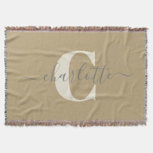 Modern Stilfullt Monogrammerat Namn Guld Tan Filt