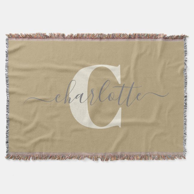 Modern Stilfullt Monogrammerat Namn Guld Tan  Filt (Framsidan)