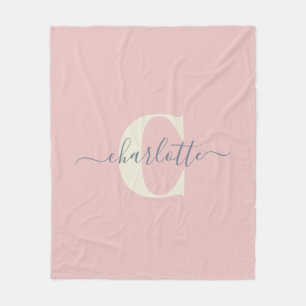Modern Stilfullt Monogrammerat Namn Rosa Fleecefilt