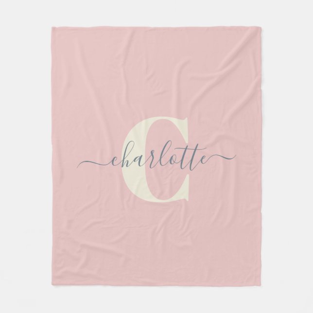 Modern Stilfullt Monogrammerat Namn Rosa Fleecefilt (Framsidan)