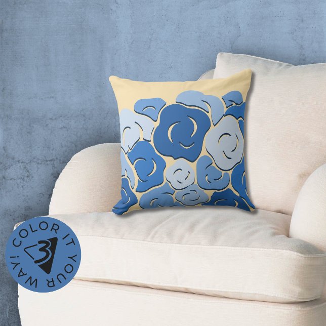 Modern stiliserad blomma och Gult i blomman Kudde (Modern Stylized Flower Bed Blue & Yellow Throw Pillow, Color Customize)
